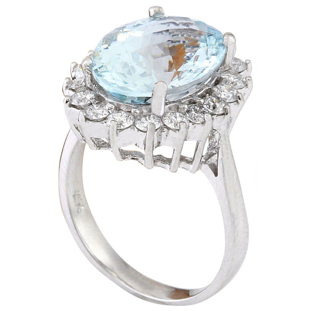 6.06 Carat Natural Aquamarine 14K Solid White Gold Diamond Ring - Fashion Strada