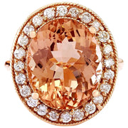 10.90 Carat Natural Morganite 14K Solid Rose Gold Diamond Ring - Fashion Strada