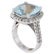 10.88 Carat Natural Aquamarine 14K Solid White Gold Diamond Ring - Fashion Strada