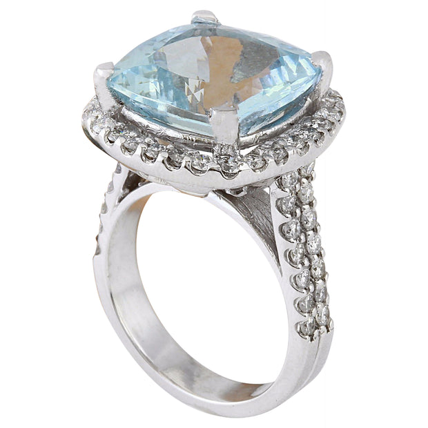 10.88 Carat Natural Aquamarine 14K Solid White Gold Diamond Ring - Fashion Strada