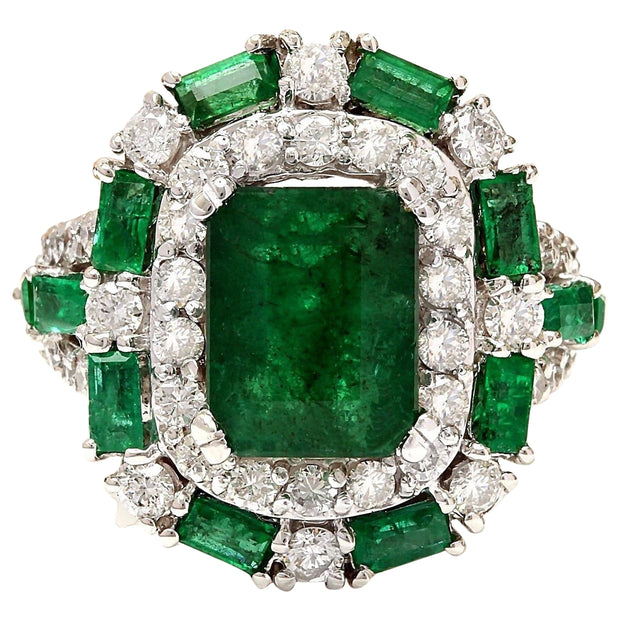 6.90 Carat Natural Emerald 14K Solid White Gold Diamond Ring - Fashion Strada
