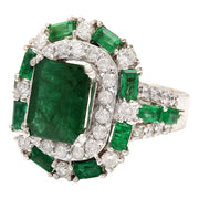 6.90 Carat Natural Emerald 14K Solid White Gold Diamond Ring - Fashion Strada