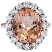 8.72 Carat Natural Morganite 14K Solid White Gold Diamond Ring - Fashion Strada