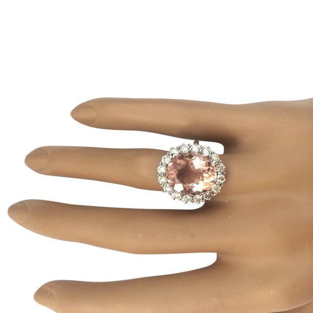 8.72 Carat Natural Morganite 14K Solid White Gold Diamond Ring - Fashion Strada