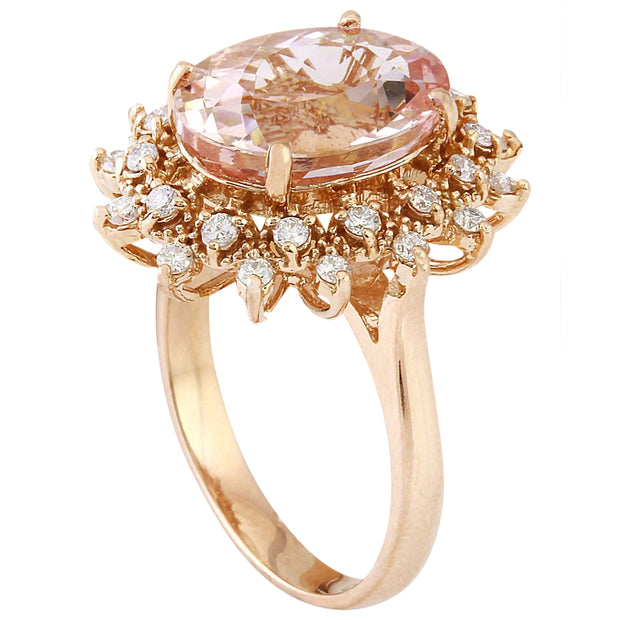 5.70 Carat Natural Morganite 14K Solid Rose Gold Diamond Ring - Fashion Strada