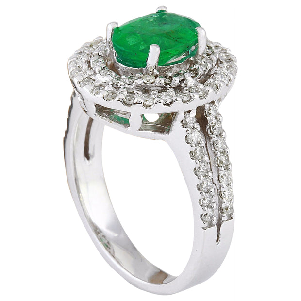 1.73 Carat Natural Emerald 14K Solid White Gold Diamond Ring - Fashion Strada