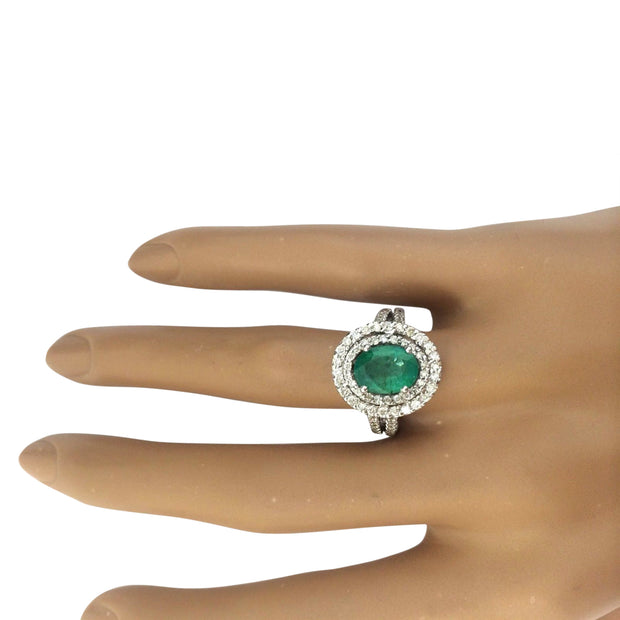 1.73 Carat Natural Emerald 14K Solid White Gold Diamond Ring - Fashion Strada