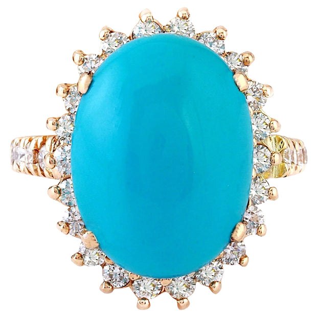 8.54 Carat Natural Turquoise 14K Solid Rose Gold Diamond Ring - Fashion Strada