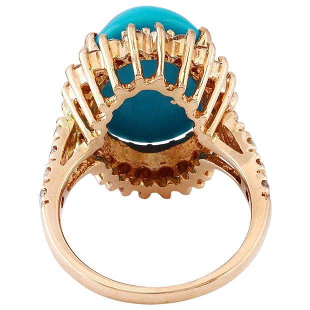 8.54 Carat Natural Turquoise 14K Solid Rose Gold Diamond Ring - Fashion Strada