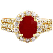 3.73 Carat Natural Ruby 14K Solid Yellow Gold Diamond Ring - Fashion Strada