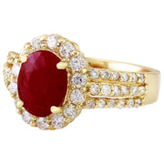 3.73 Carat Natural Ruby 14K Solid Yellow Gold Diamond Ring - Fashion Strada