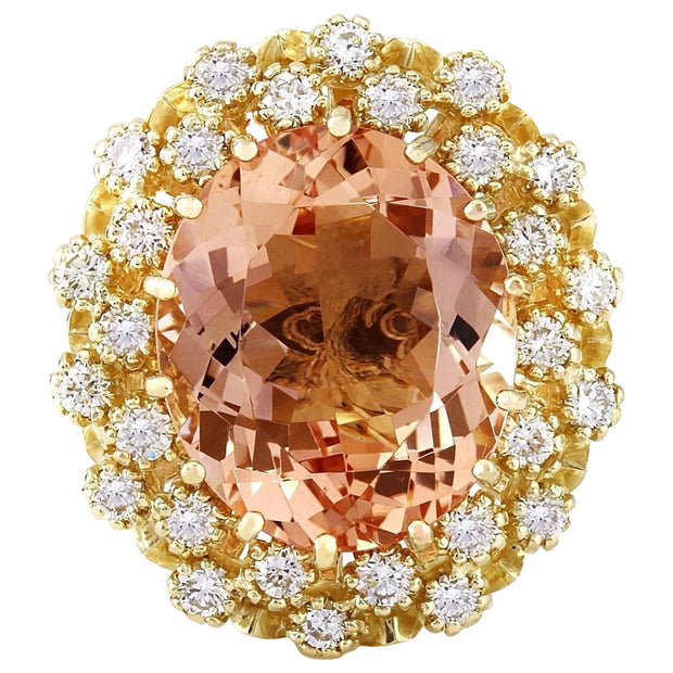7.92 Carat Natural Morganite 14K Solid Yellow Gold Diamond Ring - Fashion Strada