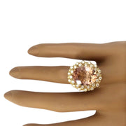 7.92 Carat Natural Morganite 14K Solid Yellow Gold Diamond Ring - Fashion Strada