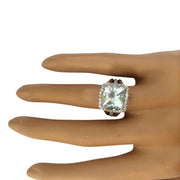 7.35 Carat Natural Aquamarine 14K Solid White Gold Diamond Ring - Fashion Strada