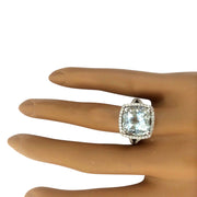 6.75 Carat Natural Aquamarine 14K Solid White Gold Diamond Ring - Fashion Strada