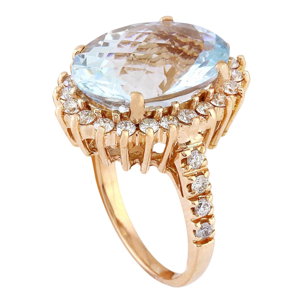8.88 Carat Natural Aquamarine 14K Solid Rose Gold Diamond Ring - Fashion Strada