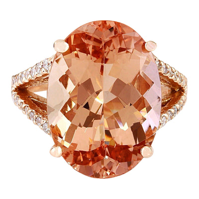 11.30 Carat Natural Morganite 14K Solid Rose Gold Diamond Ring - Fashion Strada