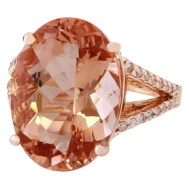 11.30 Carat Natural Morganite 14K Solid Rose Gold Diamond Ring - Fashion Strada