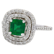 2.10 Carat Natural Emerald 14K Solid White Gold Diamond Ring - Fashion Strada