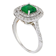 2.10 Carat Natural Emerald 14K Solid White Gold Diamond Ring - Fashion Strada