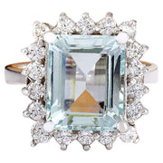 5.25 Carat Natural Aquamarine 14K Solid White Gold Diamond Ring - Fashion Strada