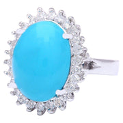 9.80 Carat Natural Turquoise 14K Solid White Gold Diamond Ring - Fashion Strada