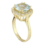 3.90 Carat Natural Aquamarine 14K Solid Yellow Gold Diamond Ring - Fashion Strada