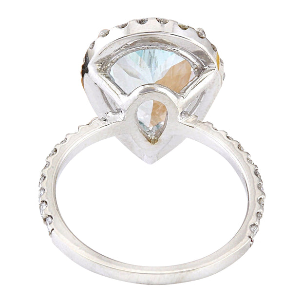 3.82 Carat Natural Aquamarine 14K Solid White Gold Diamond Ring - Fashion Strada