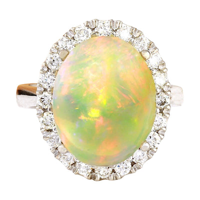 7.50 Carat Natural Opal 14K Solid White Gold Diamond Ring - Fashion Strada