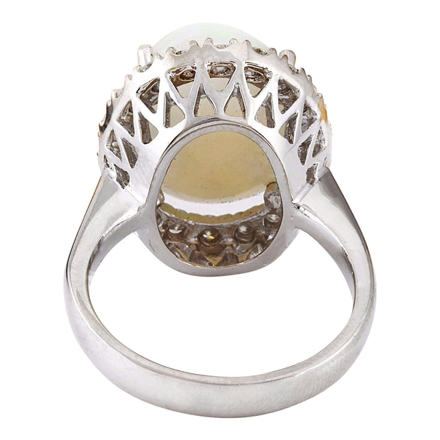 7.50 Carat Natural Opal 14K Solid White Gold Diamond Ring - Fashion Strada
