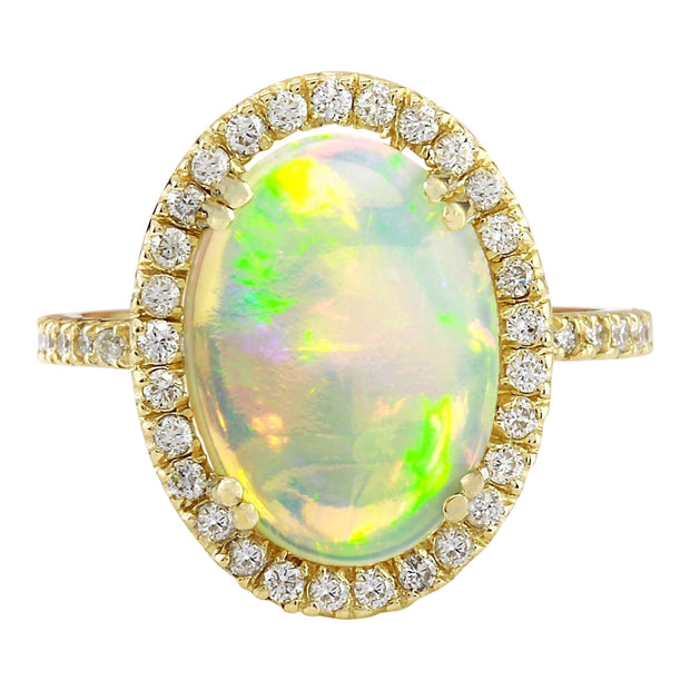 3.60 Carat Natural Opal 14K Solid Yellow Gold Diamond Ring - Fashion Strada