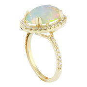 3.60 Carat Natural Opal 14K Solid Yellow Gold Diamond Ring - Fashion Strada