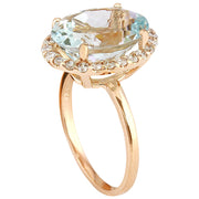 6.45 Carat Natural Aquamarine 14K Solid Rose Gold Diamond Ring - Fashion Strada