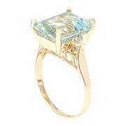 5.16 Carat Natural Aquamarine 14K Solid Yellow Gold Diamond Ring - Fashion Strada