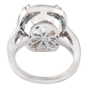 7.28 Carat Natural Aquamarine 14K Solid White Gold Diamond Ring - Fashion Strada