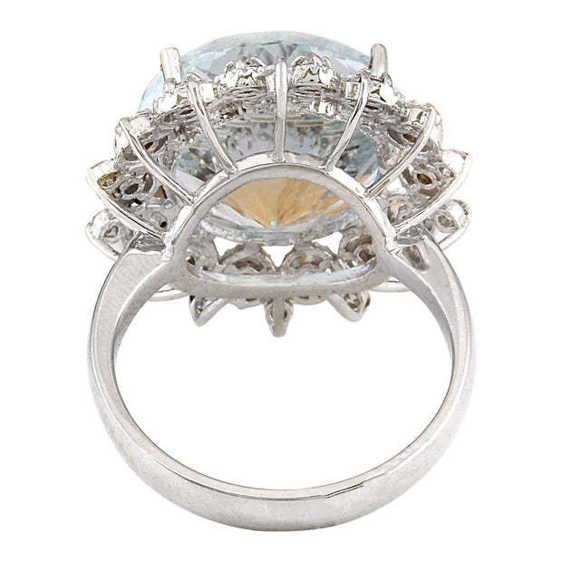 9.60 Carat Natural Aquamarine 14K Solid White Gold Diamond Ring - Fashion Strada