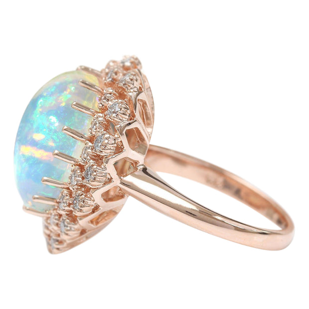 8.58 Carat Natural Opal 14K Solid Rose Gold Diamond Ring - Fashion Strada