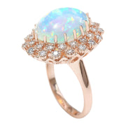 8.58 Carat Natural Opal 14K Solid Rose Gold Diamond Ring - Fashion Strada