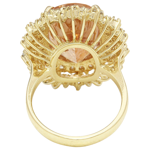 11.25 Carat Natural Morganite 14K Solid Yellow Gold Diamond Ring - Fashion Strada