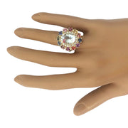 9.36 Carat Natural Aquamarine, Sapphire 14K Solid Yellow Gold Diamond Ring - Fashion Strada