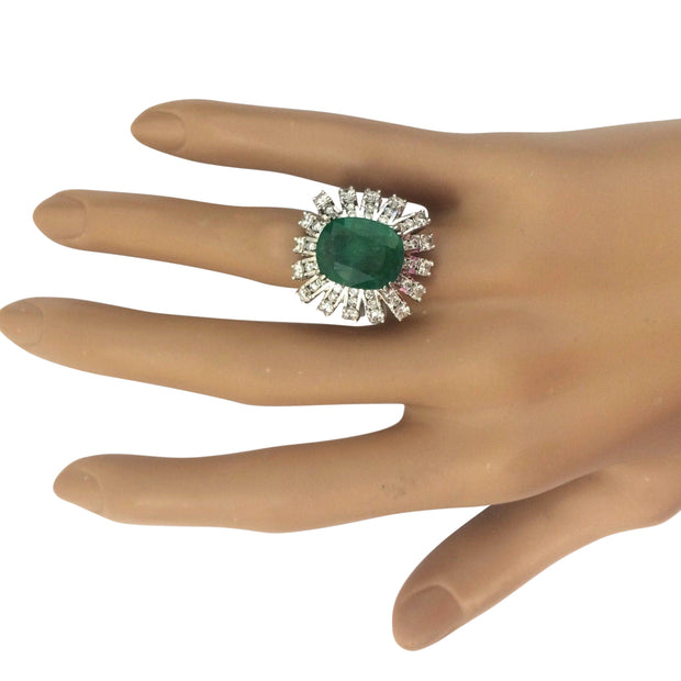 7.68 Carat Natural Emerald 14K Solid White Gold Diamond Ring - Fashion Strada