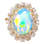7.68 Carat Natural Opal 14K Solid Yellow Gold Diamond Ring - Fashion Strada