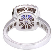 3.70 Carat Natural Tanzanite 14K Solid White Gold Diamond Ring - Fashion Strada