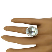 7.5 Carat Natural Aquamarine 14K Solid White Gold Diamond Ring - Fashion Strada