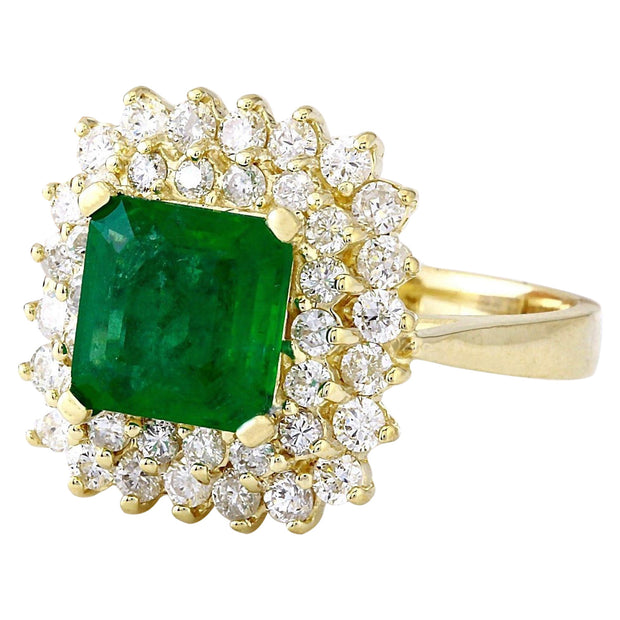 2.90 Carat Natural Emerald 14K Solid Yellow Gold Diamond Ring - Fashion Strada