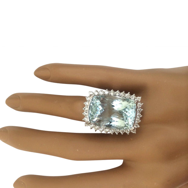 29.03 Carat Natural Aquamarine 14K Solid White Gold Diamond Ring - Fashion Strada