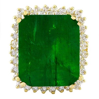16.13 Carat Natural Emerald 14K Solid Yellow Gold Diamond Ring - Fashion Strada