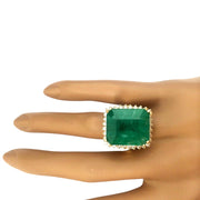 16.13 Carat Natural Emerald 14K Solid Yellow Gold Diamond Ring - Fashion Strada