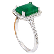 4.18 Carat Natural Emerald 14K Solid White Gold Diamond Ring - Fashion Strada