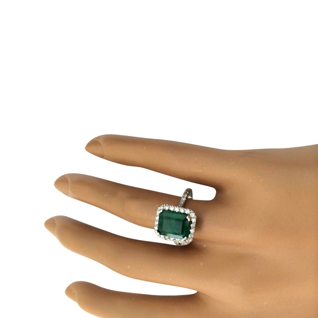 4.18 Carat Natural Emerald 14K Solid White Gold Diamond Ring - Fashion Strada
